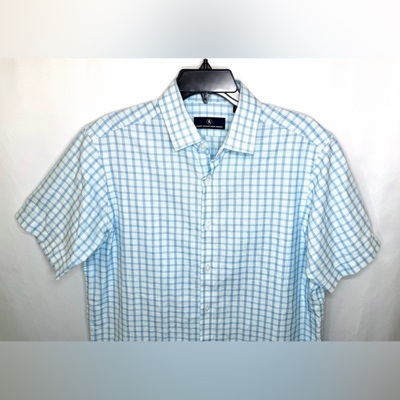 HART SCHAFFNER MARX Shirt size M white blue plaid Button up short sleeve - Picture 2 of 6